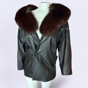 Byrnes and Baker 100% Real Leather and Real Fur Collar Western Jacket Size Small